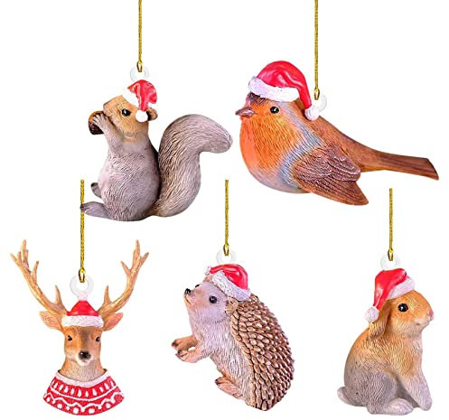 Exquisite Weihnachtsornamente, Waldtier-Weihnachtsbaum-Ornamente, hängende Ornamente, Eichhörnchen, Kaninchen, Elch, Vogel, Anhänger, Acryl-Anhänger für Tiergeburtstagsfeier-Dekorationszubehör