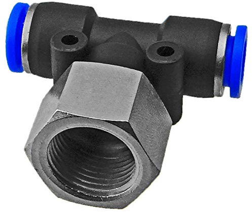 T Stück mit 1/4“ Zoll Rohr Innengewinde IG drehbar für 8mm PU Schlauch- Steck Verbinder Pneumatik Fitting Druckluft