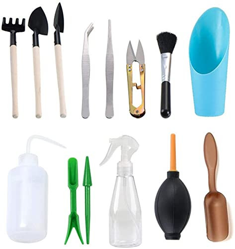 Holzsammlung Mini Conjunto de Herramientas de Jardineria, 14PCS Mini Juego de Herramientas de Trasplante de Jardín, para Jardinería para Cactus, Suculentas, Plantas Maceta