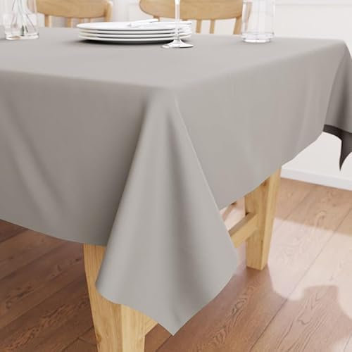 Encasa XO Baumwoll-Canvas-Tischdecke | Light Grey Einfarbig | Rechteckige Größe 140x180 cm | Esstischdecke zur Dekoration – maschinenwaschbar