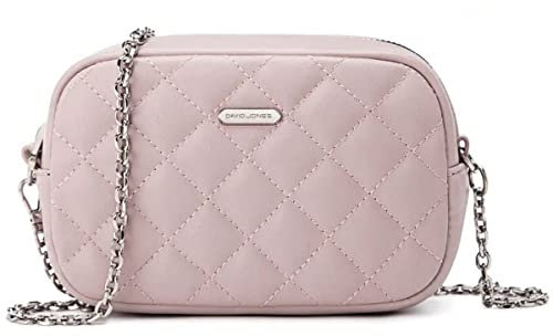 David Jones - Petit Sac Bandoulière Matelassé Femme - Mini Sac à Main Chaînes Porté Epaule Simili Cuir PU - Besace Sacoche Pochette - Sac Soirée Elégant Téléphone Shopping Voyage - Rose