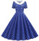 BaoDan Robe Cocktail Femme Robe Vintage Femme Robe Annee 20 50 60 Robe Longue à Col en V à Imprimé Carreaux Vintage Et Manches Courtes pour Femmes Bleu Foncé-a