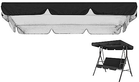 PJDDP Hollywoodschaukel Dachbezug,wasserdichtes Ersatzdach für Hollywoodschaukel 3 Sitzer,UV-Schutz Dach Gartenschaukel Bezug für Hollywoodschaukel/Hängematte,Schwarz,249X185CM/98x73IN