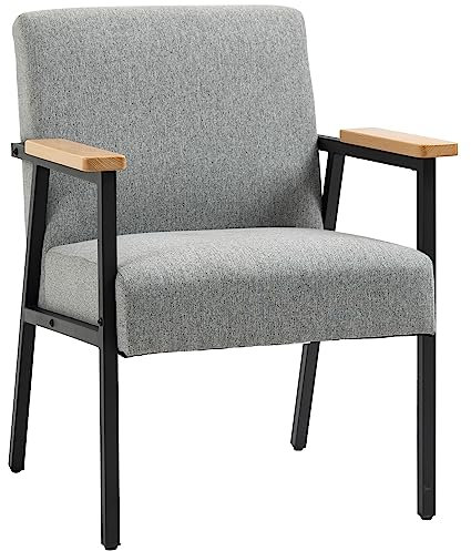 HOMCOM Polstersessel, Akzentsessel, Relaxsessel mit Leinenoptik, Esszimmerstuhl für Wohnzimmer, Schlafzimmer, Grau, 64,5 x 70 x 83,5 cm