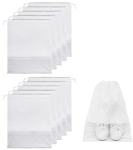 10er Pack Reise-Schuhtasche,32 X 44cm,wasserdichte Schuhaufbewahrungstasche,Schuhhülle mit transparentem Fenster für Alltag und Reisen (Weiß)