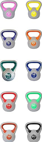 22YardsPro ND Vinyl Colour Kettlebells 8-20kg, Home Gym, Training, Weight, Fitness UK (14 Kg)