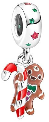 Feitery Uomo Di Pan Di Zenzero Charm Giorno di Natale Bead Bracciale compatibile Regalo di Natale Ciondolo da Donna Argento Sterling 925