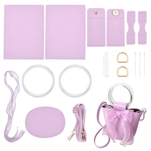 WADORN DIY Beuteltaschen-Herstellungsset Aus PU-Leder, Selbstgemachte Handtaschen-Herstellungsmaterialien, Kunsthandwerk, Umhängetaschen, Nähen, Sämtliches Zubehör, DIY-Taschen, 14x10.5x15 cm, Lila