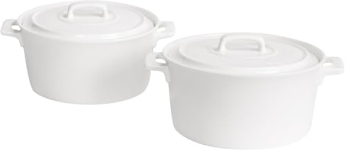 jinsongdafa Mini cocotte en céramique blanche de 652 g avec couvercles, plat de cuisson en grès résistant aux éclats et aux fissures, passe au micro-ondes, lave-vaisselle, four, congélateur et
