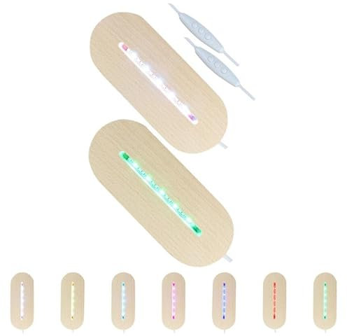 mumisuto 2 Stück LED Lichter Display Basis, Warme Farbe Rechteckig Holz Beleuchtet Basis Stand, USB LED Lichtsockel Ständer, Desktop Display Basis Dekorative für DIY Glas Harz Acrylplatte, 14.5*3.5cm