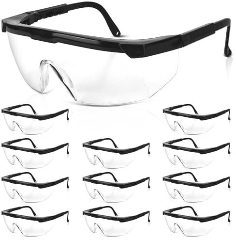 12 Stücke Schutzbrillen, Transparent Augenschutzbrille, Schutzbrille Verstellbar Sicherheitsbrille Laborbrille Kratzfeste Linsen Leichte Sicherheitsbrille für Baustelle, Werkstatt, Fahrrad-Fahren