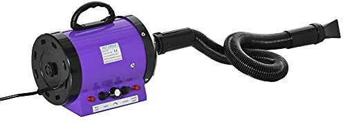 PawHut Secador de Pelo para Perros 2800W Secador para Mascotas con Temperatura y Velocidad del Viento Ajustable 3 Boquillas Tubo Flexible 2,1 m y Asa Portátil 40x16x20 cm Negro y Púrpura