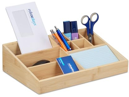 Relaxdays Schreibtisch Organizer Bambus, Natur | Aufbewahrungsbox