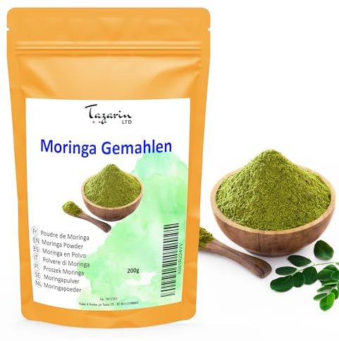 200g Moringa Blätter Pulver PREMIUM PLUS - Getrockneter Moringa Gemahlen - Infusion von Moringa, Moringa Tee, Moringa Tee - Nährstoffreich - 100% natürlich, rein und ohne Zusatzstoffe - TazarinLtd