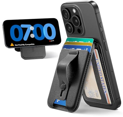 ESR para MagSafe Cartera, 5 Tarjetas, Cartera iPhone con Soporte Ajustable, Bucle Dedo, Agarre Seguro, Wallet Magnética iPhone16/15/14/13/12, NO para iPhone Mini, NO Compatible con Buscar, Negro
