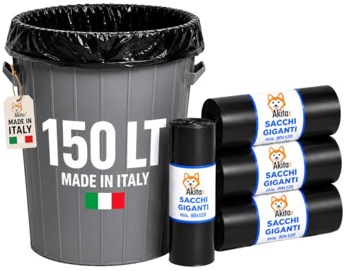 Akitaink 40 Sacchi Spazzatura Grandi 90x120 Neri Super Resistenti Condominiali 150 Litri - Rotoli da 10 Pezzi, Made in Italy