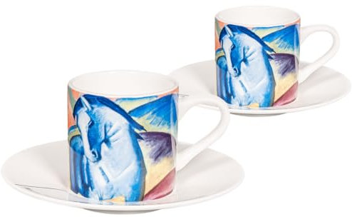 tea4chill Könitz Espresso Tassen Set F. Marc Blaues Pferd. 2 Kaffeetassen 65ml aus Fine Bone China Porzellan. Espressotassen modern, bunt