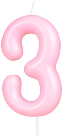 Hongplus Macaron Kerze in rosa Zahl 3, 3 Geburtstagskerzen, Macaron Pink Happy Birthday Kerzen für Kuchen, rosa Kuchendekoration, Dekorationen für Mädchen und Frauen, pastellsüß, 3