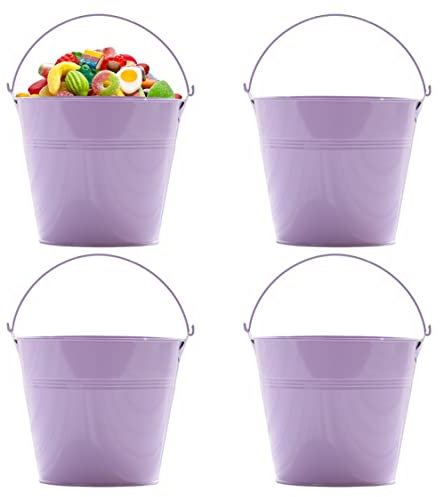 Hemore Kleiner Eimer, 4 Zoll kleine Metalleimer mit Griff, verzinkter Zinnschaufel, Kleiner Metalleimer, Kleiner Blumentopf, Süßigkeiten -Eimer für Blumen Ostereier Party Gefälligkeiten (lila)