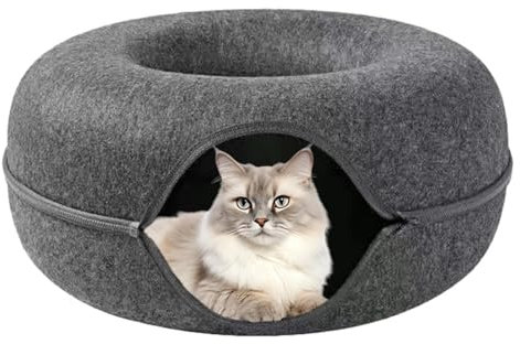 Katzentunnel Aus Filz, Katzenbett Rund Katzenhöhle Tunnel Katzenhöle Grau Katzendonut Katzen Bett Spiele Donut Abnehmbares Tunnelspielzeug Kann Für Katzenbetten Oder Katzenspielzeug