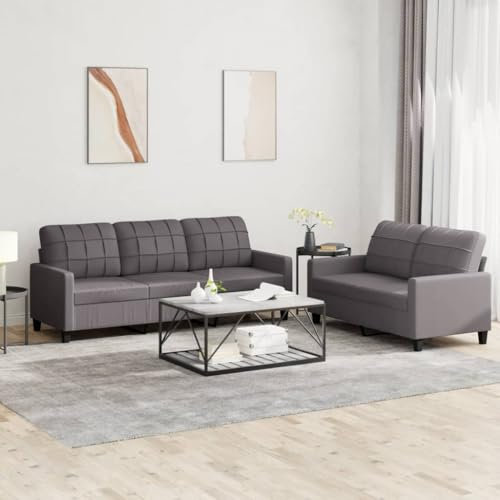 Willood 2 Sitzer + 3 Sitzer Sofa Couch Loungesofa Sessel Kunstleder Grau
