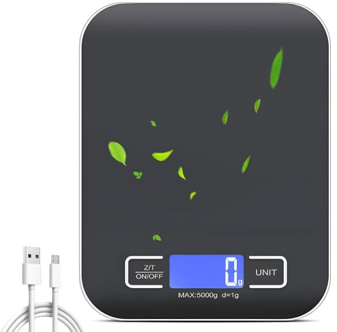 Küchenwaage Digital, 10kg/1g Waage Küchenwaage, USB Wiederaufladbar Digitale Küchenwaage mit LCD Display & Tara Funktion Professionelle Küchenwaagen Multifunktionaleswaage mit Akku Ladekabel