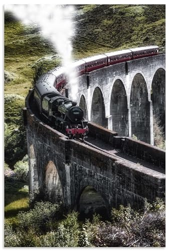 ARTland Wanddeko Wandbild Alu Verbundplatte für Innen & Outdoor Bild Vintage Eisenbahn Zug Reise Jacobiter Express Highlands Schottland U5II