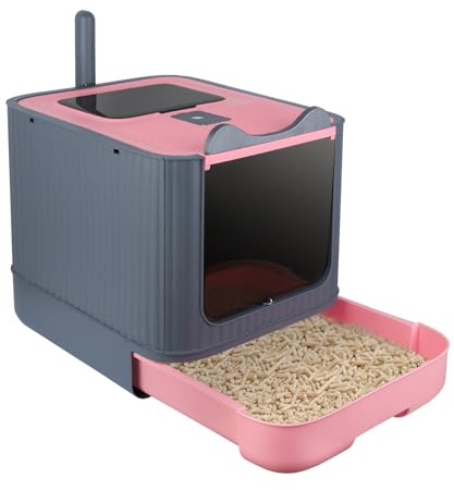 OHMG Bac à litière pour Grands Chats,Fermé et Facile à Nettoyer,Maison de Toilette pour Chat Meuble litière Chat bac à litière 2 Portes avec Filtre et Pelle et bac Amovible