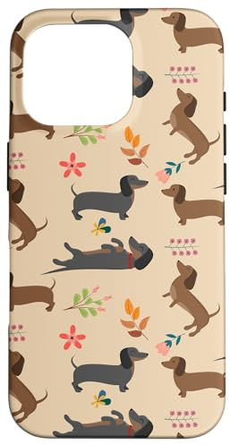 Dachshund Pattern Sausage Dog Lover Wiener Flower Pattern Case for iPhone 16 Pro