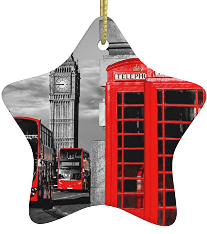 England Uk London Telephone Pattern Ceramic Pendants, Star-Shaped Christmas Tree Decorations, Personalized Christmas Ornaments