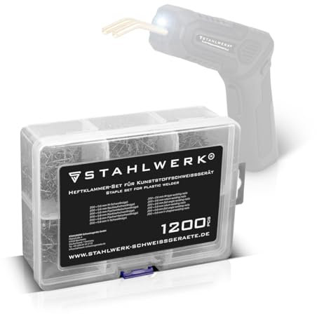 STAHLWERK Klammer Set für Kunststoff-Schweißgeräte 1.200 Heftklammern | Schweißnägel | Schweißklammern für Heißhefter zum Reparieren von für Stoßstangen und Plastik-Bauteilen