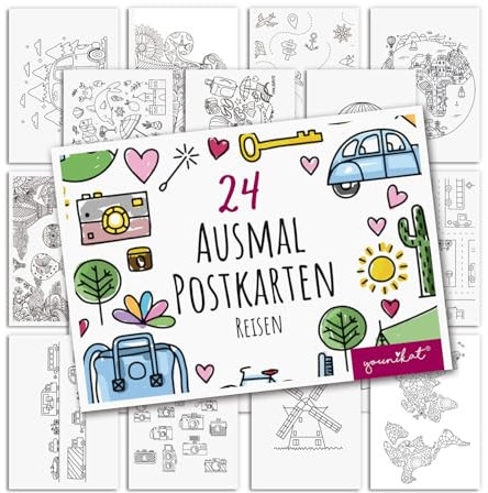 younikat Reisen Postkarten zum Ausmalen 24 Stk. I DIN A6 I Kinder Erwachsene I zum Selbstgestalten I Ausflug Urlaub I dv1546