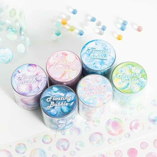 Washi Tape Sticker Set,Arpaper Scrapbook Zubehör Sticker,6 Rolls PET Colour Bubble Stickers Decorative for Journals) ing,Bullet Journal Zubehör,Mobile Phone,Photo Album,DIY(Floating Bubble Serie