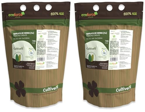 CULTIVERS Quelato de Hierro Fertilizante Ecológico de 2x1 Kg. Reverdeciente anticlorosis. Nutriente Fundamental para Las Plantas (6% Fe-EDDHA orto orto 4,8%)