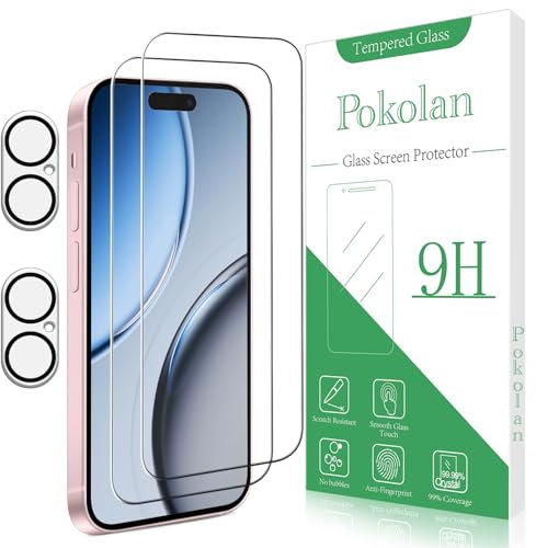 Pokolan 2+2 Pack Screen Protector for iPhone 16 Plus Tempered Glass, With Camera Lens Protector, 9H Hardness, No Bubbles, Anti-Scratch, Ultra Resistant