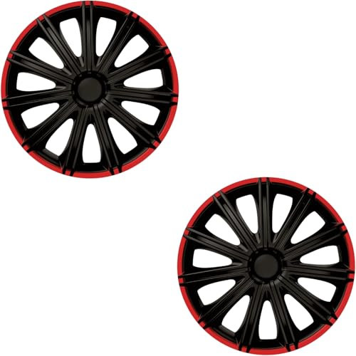 2 Stück Radkappen (wählbar in 14 Zoll, 15 Zoll,16 Zoll, 17 Zoll) Hochwertige Radzierblenden für PKW-Stahlfelgen – Perfekt als Ersatz oder zum Nachkauf (Nero/Schwarz-Rot-Matt, 15 Zoll)