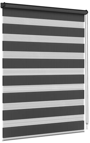 Jalousiescout Doppelrollo Klemmfix ohne Bohren & mit Bohren, 95X110cm Schwarz Rollo Fensterrollo lichtdurchlässig, Sonnenschutzrollo Zebrarollo für Fenster & Türen