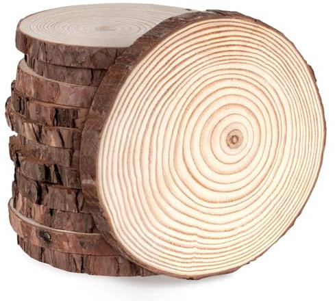Holzscheiben 12 Stücke Set, 12-13cm, Runde Naturholz Baumscheiben ohne Loch, Holz-Scheiben Ca.10mm Dicke für DIY Handwerk Hochzeit Mittelstücke Weihnachten Dekoration
