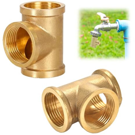 2 Stück T Stück 1 Zoll, Innengewinde Messing T Stück, Ø32 mm T Stück 1 Zoll, Gewindefitting, Geeignet für Trinkwasser, Zentralheizung, Warm- und Kaltwasserversorgung (Gelb)