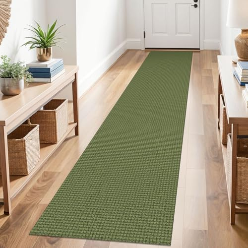 KOZYFLY Läufer für Flure, waschbar, Küchenläufer, rutschfeste Gummi-Rückseite, Flurteppich, Baumwolle, Eingangsbereich, Teppich, Bodenteppich für Innenbereich, Flur, Hintertür, Küche, Hellgrün/Erdgrün