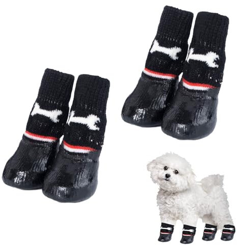 Hundesocken Anti Rutsch 4 Stück Hundeschuhe Wasserdicht Hunde Schuhe Outdoor Antirutschsocken Hund für mittelgroße und große Hunde Regentage Schneetage Wandern (Höhe)