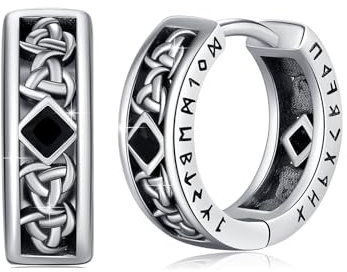TRISHULA Wikinger Rune Ohrringe für Herren Sterling Silber Nordische Wikinger Creolen Hypoallergen Unisex Geschenk für Männer Frauen Ehemann Freunde Geburtstag Vatertag