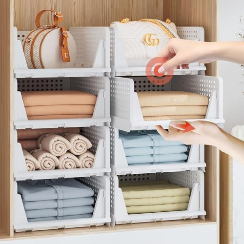 6 Pack Stapelbar Schrank Kleiderschrank Organizer, Multifunktionale & Faltbare Schrank Organizer für Schlafzimmer, Küche, Bad, Büro, Platzsparende Schublade aufbewahrungsbox, Weiß