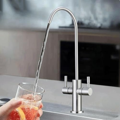 Rubinetto Depuratore Acqua 2 Vie Acciaio Inossidabile Spazzolato Rotante 360° Miscelatore Cucina Solo Acqua Fredda Doppia Maniglia,Spazzolato