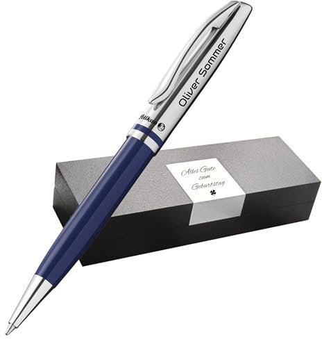 Pelikan Jazz Kugelschreiber mit Gravur - Einzigartige Stifte mit Namen - Personalisierte Geschenke zu Weihnachten (Dunkelblau)