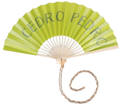 Cedro Pedro Lime Green Bamboo Handle Hand Fan with Chain Unique Colours