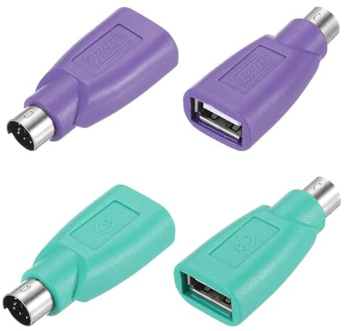 QUARKZMAN 4 Stück PS/2 auf USB-Port, PS/2-Buchse auf USB-Stecker Adapter für kabelgebundene Maus Tastatur Desktop-PC Laptop Notebook, Grün/Lila