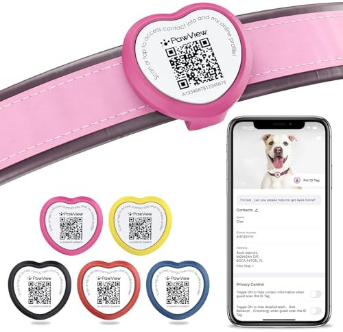 PawView QR Code Dog Tags UK -Personalized Pet ID Tag with NFC Waterproof Silicone Heart Dog Tag for Lost Pet Recovery - No GPS Needed, No Subscription or Fees（Rose Red）