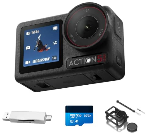 DJI Osmo Action 5 Pro Pack Estándar, cámara Deportiva, Sensor 1/1.3, vídeo 4K/120 fps, Seguimiento de Objetivos, estabilización, 2 Pantallas táctiles OLED (Standard-Cleaning + Protection Bundle-1)