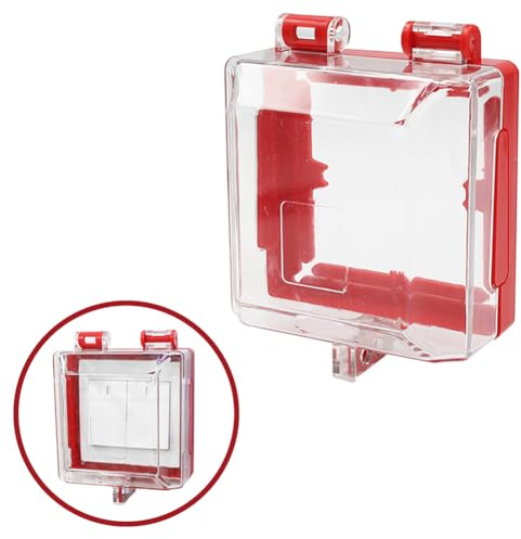 HiLKCO Emergency Stop Push Button Cover Lockout, Switch Cover Box Lock Out Transparent High-Strength Resin, Red Impact-Resistant with Removable Base & 2 Lock Holes